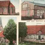 Bielikowo, kościół staroluterański, sklep Raascha, kościół ewangelicki, plebania, karta pocztowa 1912