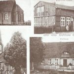 Bielikowo, kościół staroluterański, sklep Raascha, kościół ewangelicki, plebania, karta pocztowa wersja czarno-biała